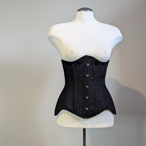 Black Cotton Steel Boned Underbust Corset Lace Up - Picture 4 of 10